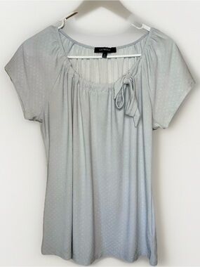 Liz McCoy Women’s XL Light Gray Tie-Neck Short Sleeve Blouse - P2P 22” Length 27
